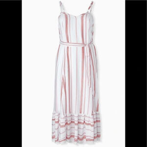 TORRID RED & WHITE STRIPE SHIRRED HEM FLOWY MAXI DRESS SZ 00 10/12 plus size